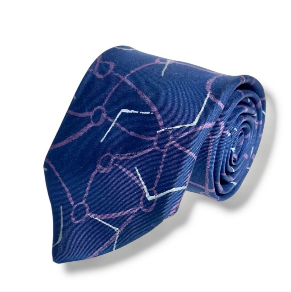GIVENCHY Blue Silk Tie Abstract Purple Lines VINTAGE